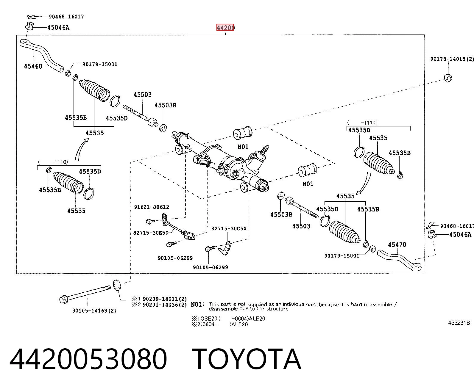 4420053080 Toyota Cremallera caja de direccion