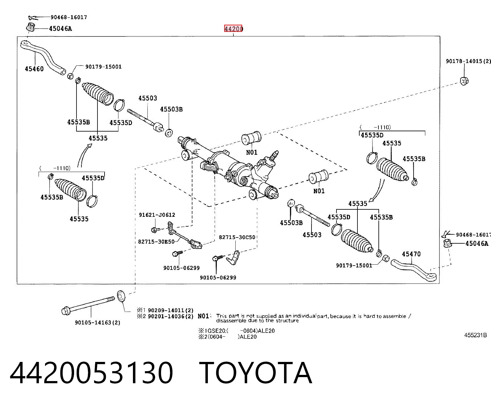 4420053130 Toyota Cremallera caja de direccion