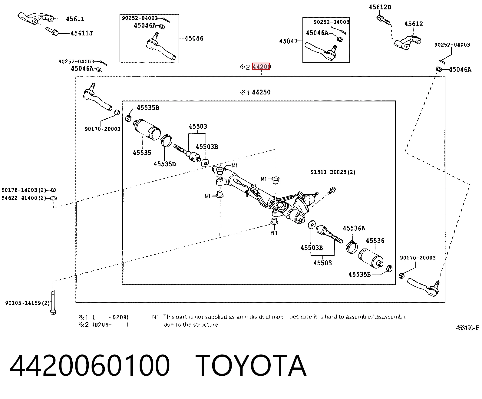 4420060100 Toyota Cremallera caja de direccion