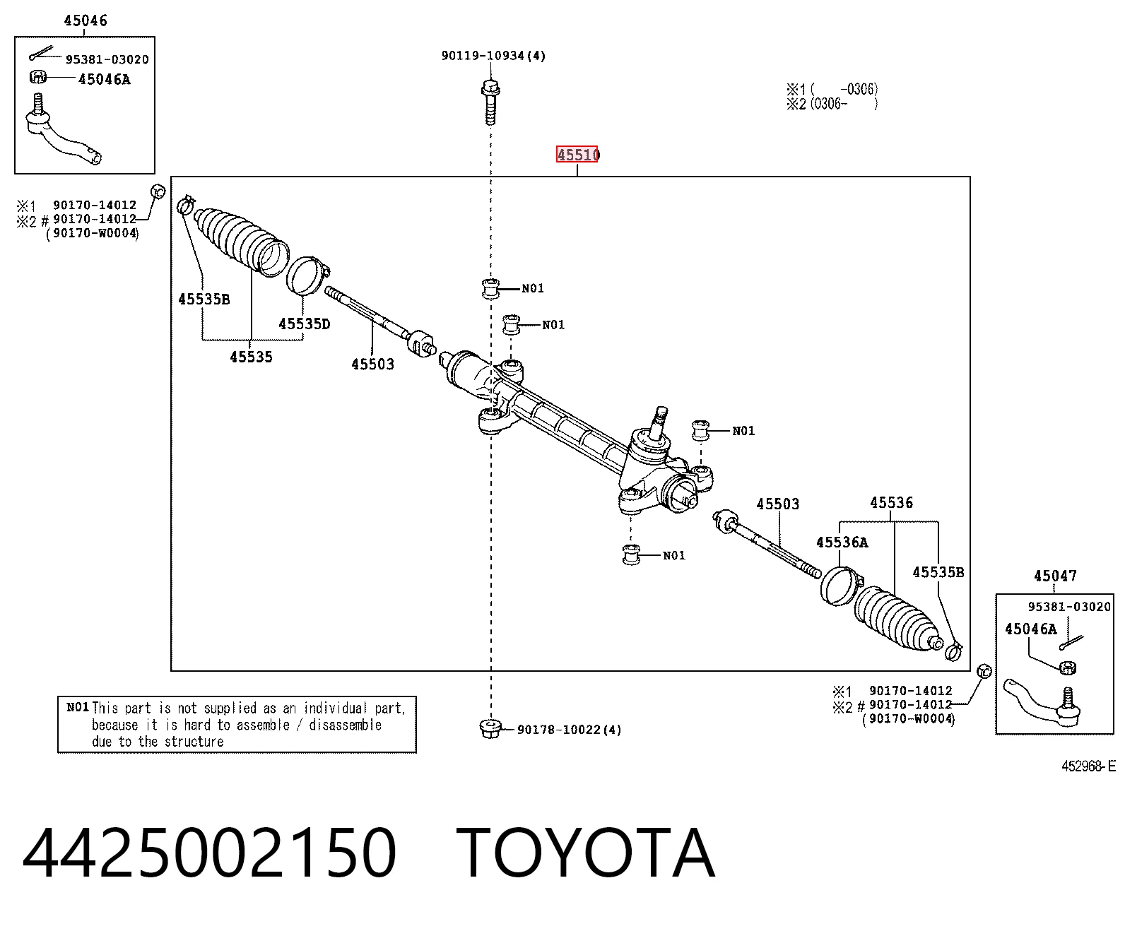 4425002150 Toyota Cremallera caja de direccion
