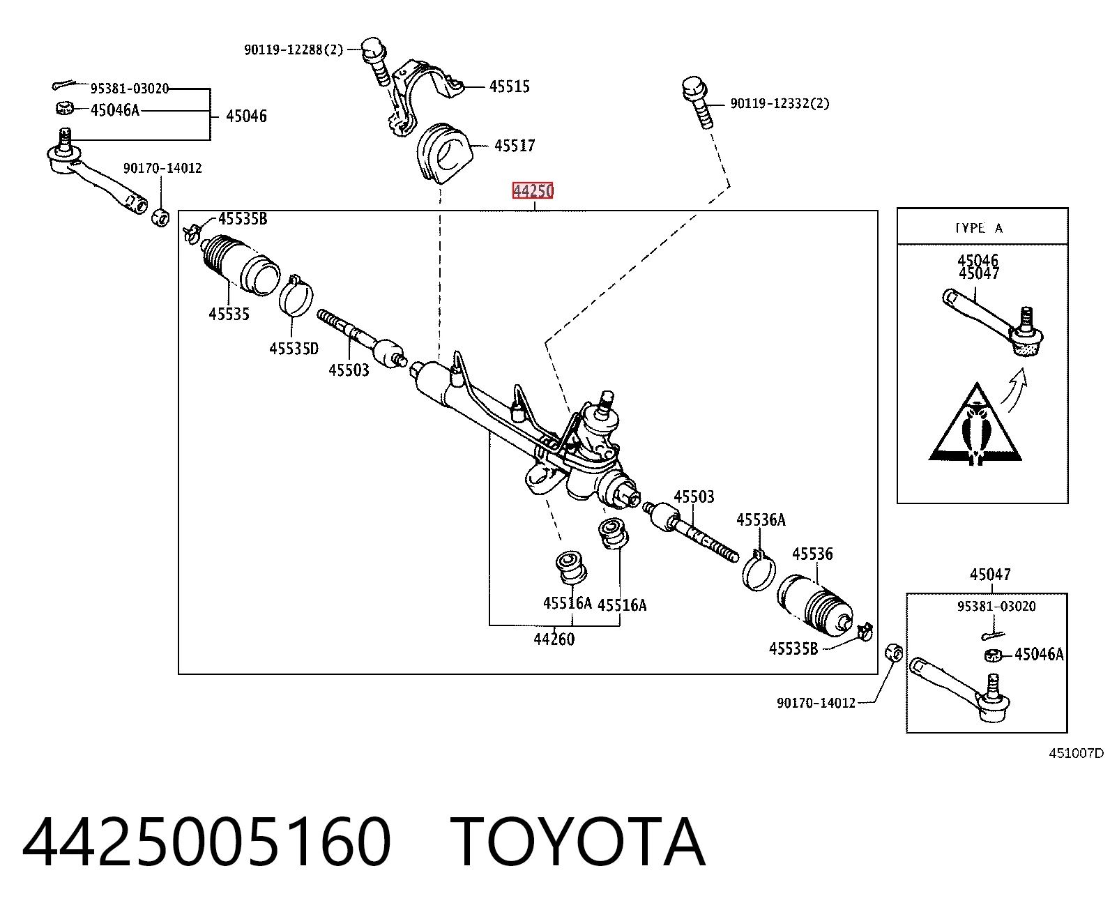 Cremallera caja de direccion para Toyota Avensis I T22