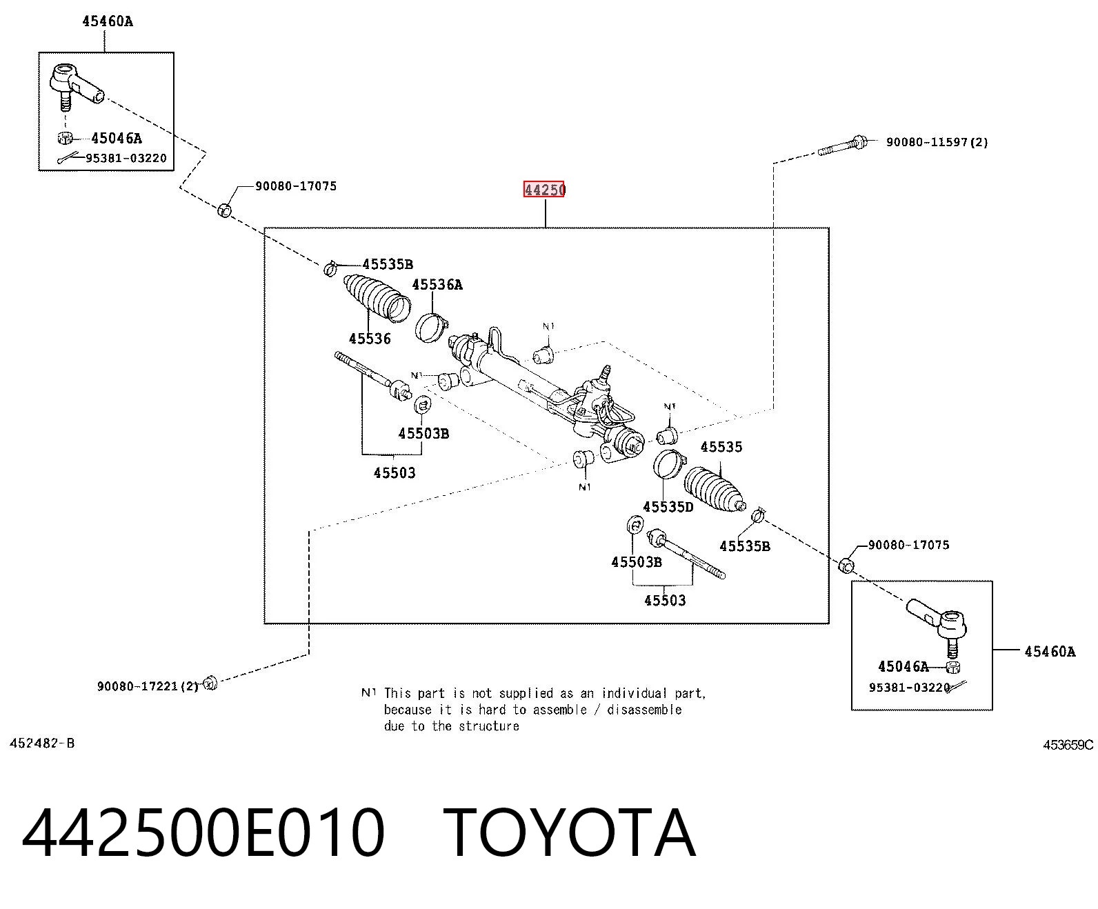 442500E010 Toyota Cremallera caja de direccion