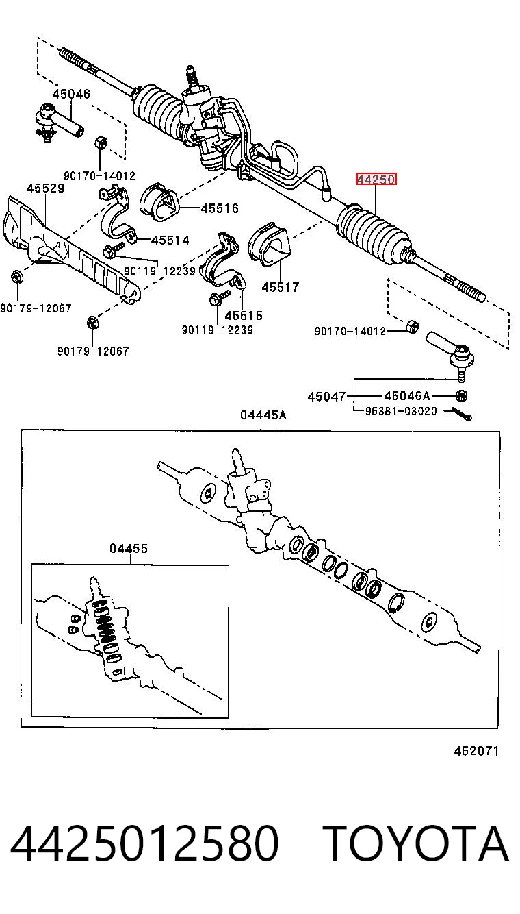 4425012580 Toyota Cremallera caja de direccion