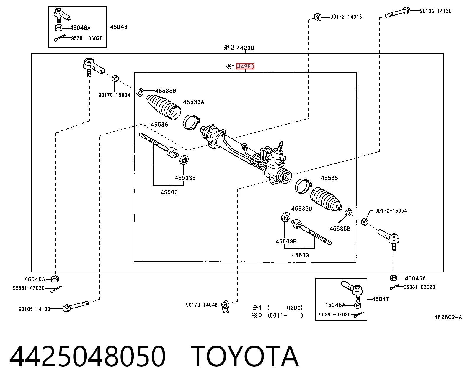 4425048050 Toyota Cremallera caja de direccion