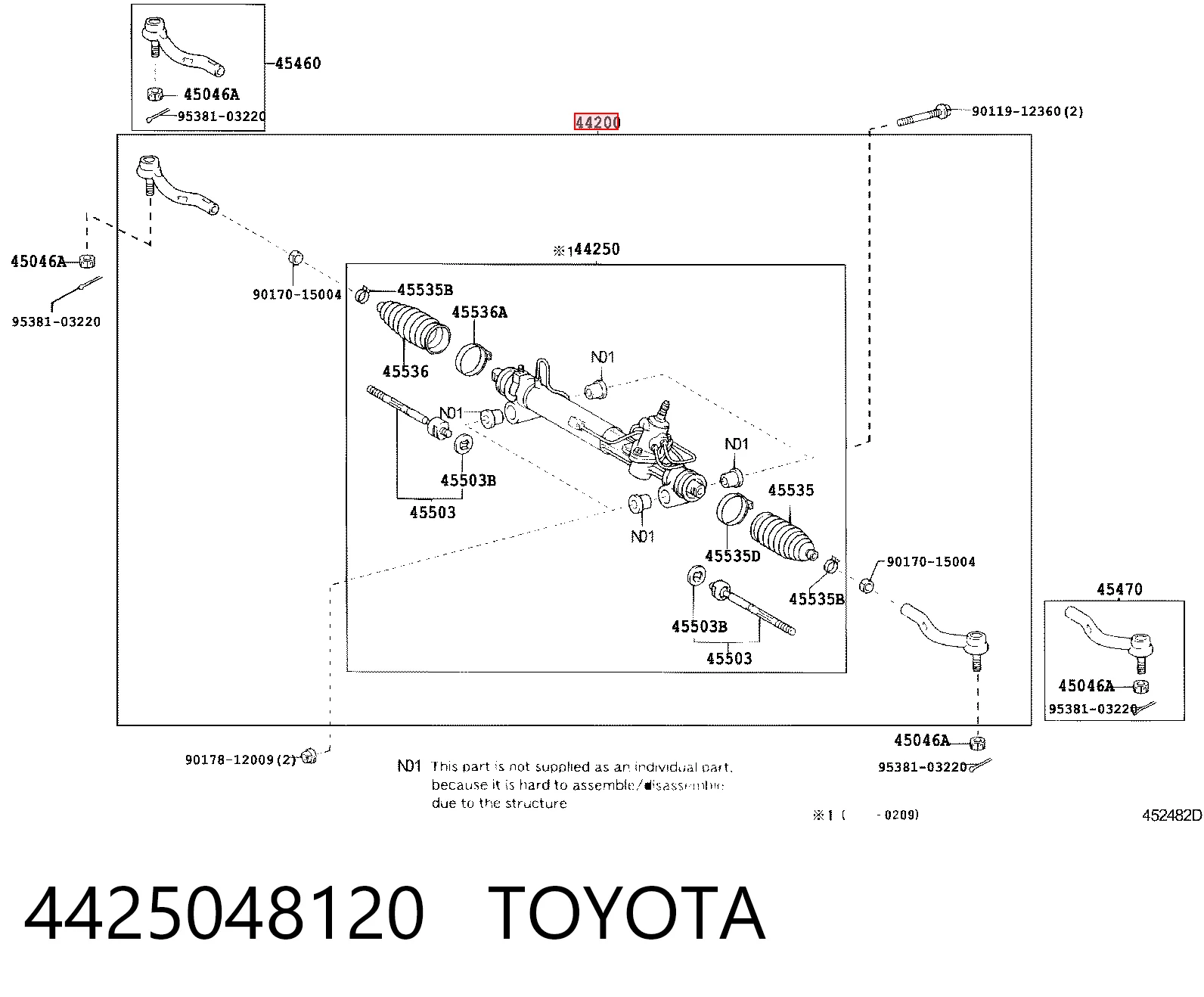 4425048120 Toyota Cremallera caja de direccion