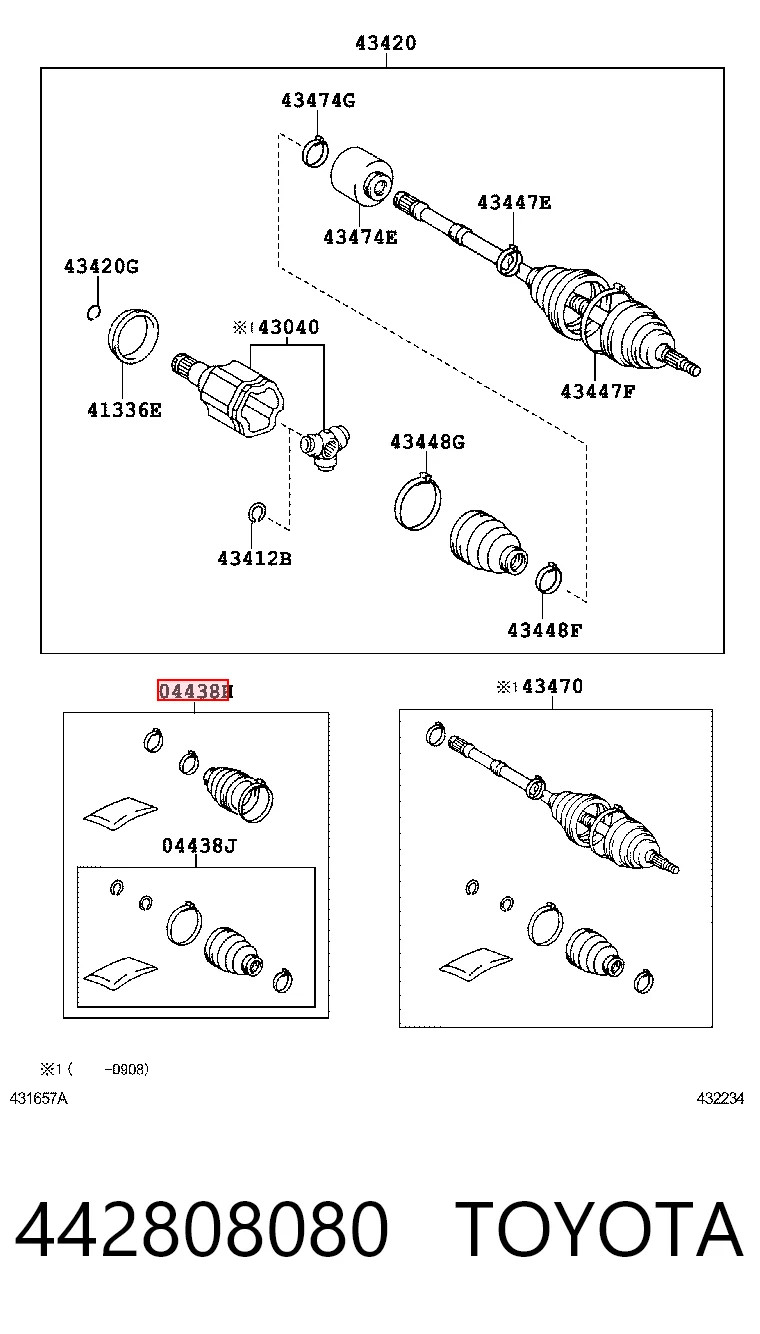 Fuelle exterior izquierdo de junta homocinética 442808080 TOYOTA