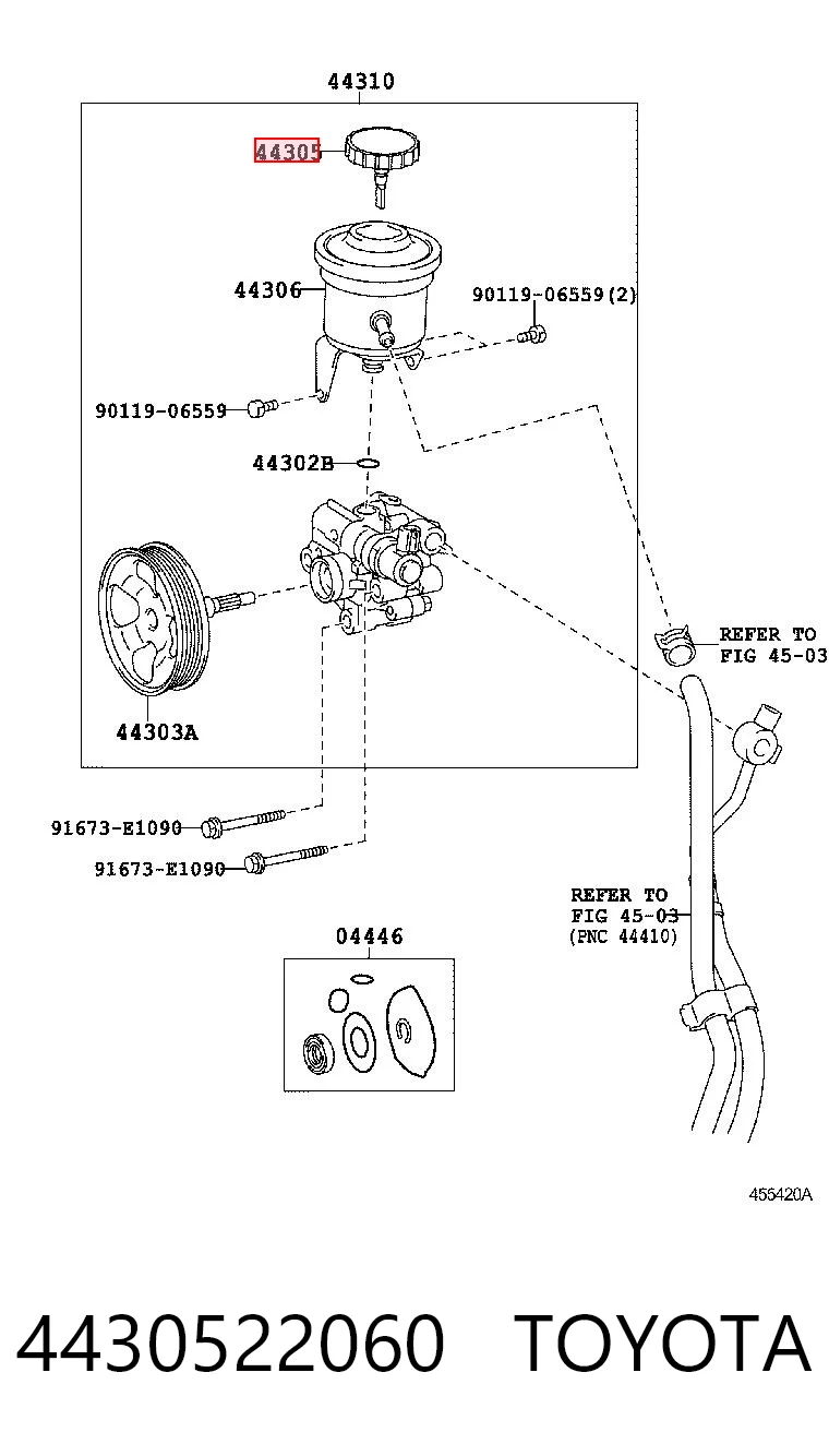 4430522060 Toyota Tapa del depósito de la bomba de dirección asistida