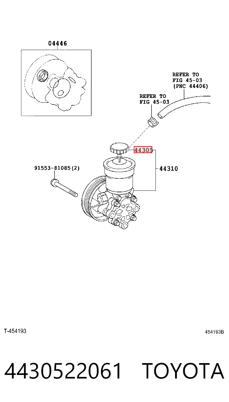 4430522061 Toyota Tapa del depósito de la bomba de dirección asistida