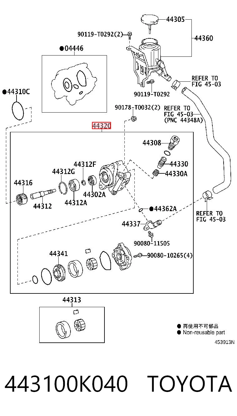 443100K040 Toyota Bomba hidráulica de dirección