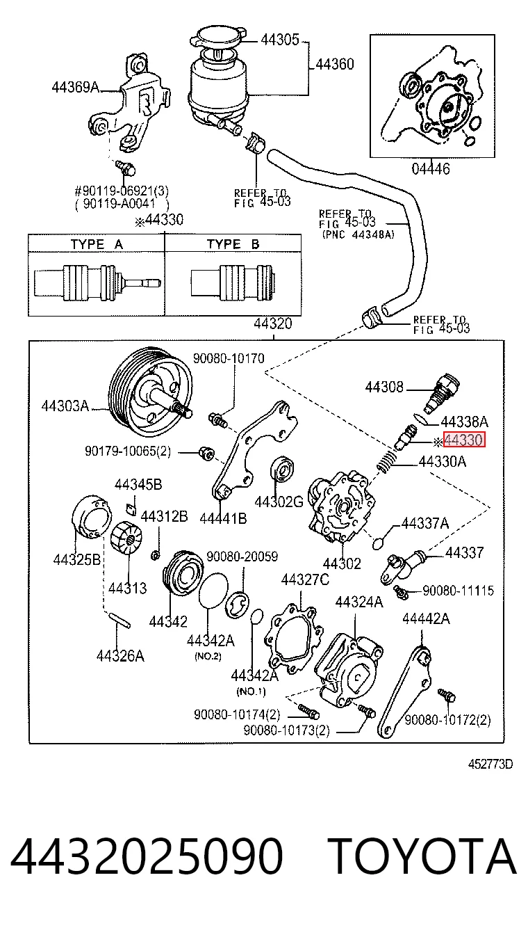 4432025090 Toyota Bomba hidráulica de dirección