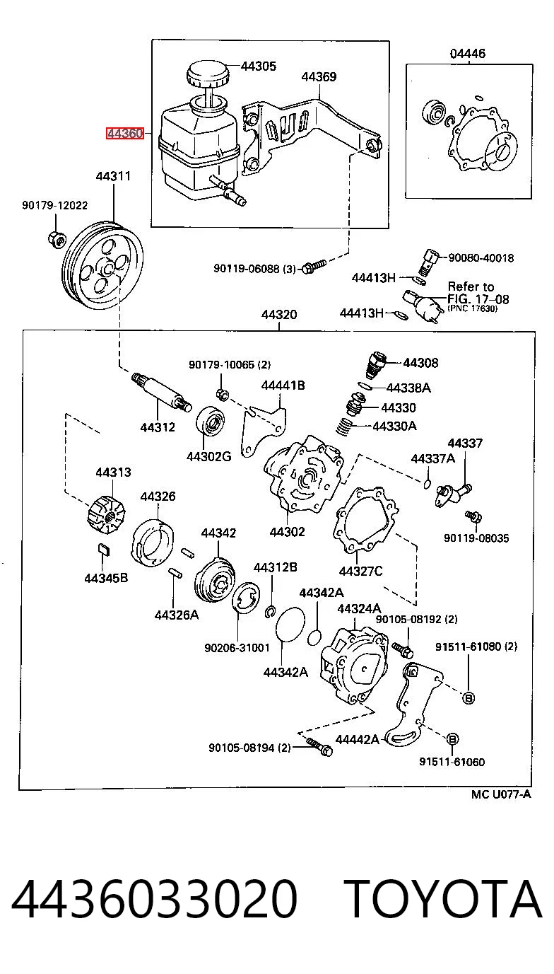 4436033020 Toyota Depósito de bomba de dirección hidráulica