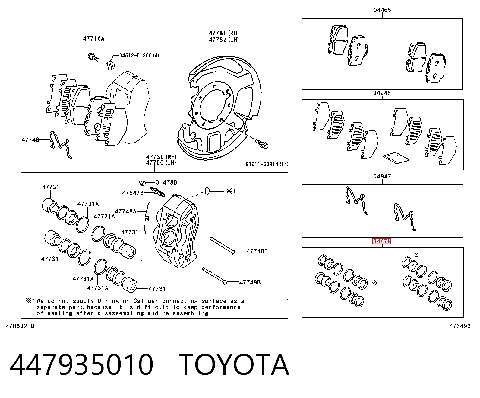 Juego de reparación de pinza de freno delantero 447935010 TOYOTA