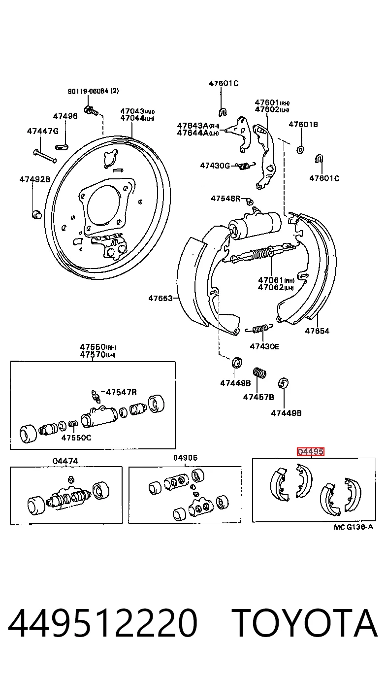 Zapatas de freno de tambor traseras 449512220 TOYOTA