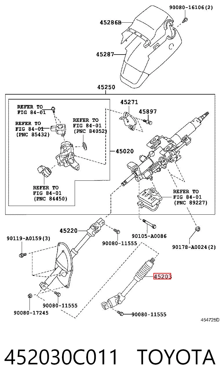 452030C011 Toyota Eje inferior de la columna de dirección