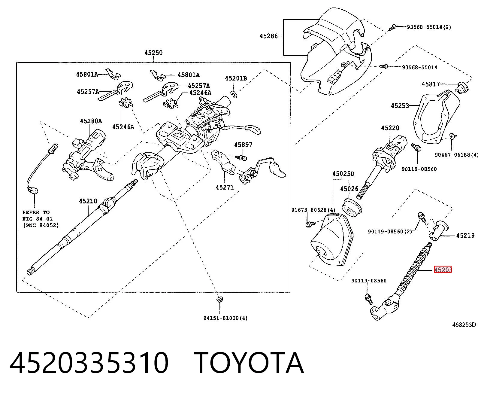 4520335310 Toyota Cardán inferior de la columna de dirección