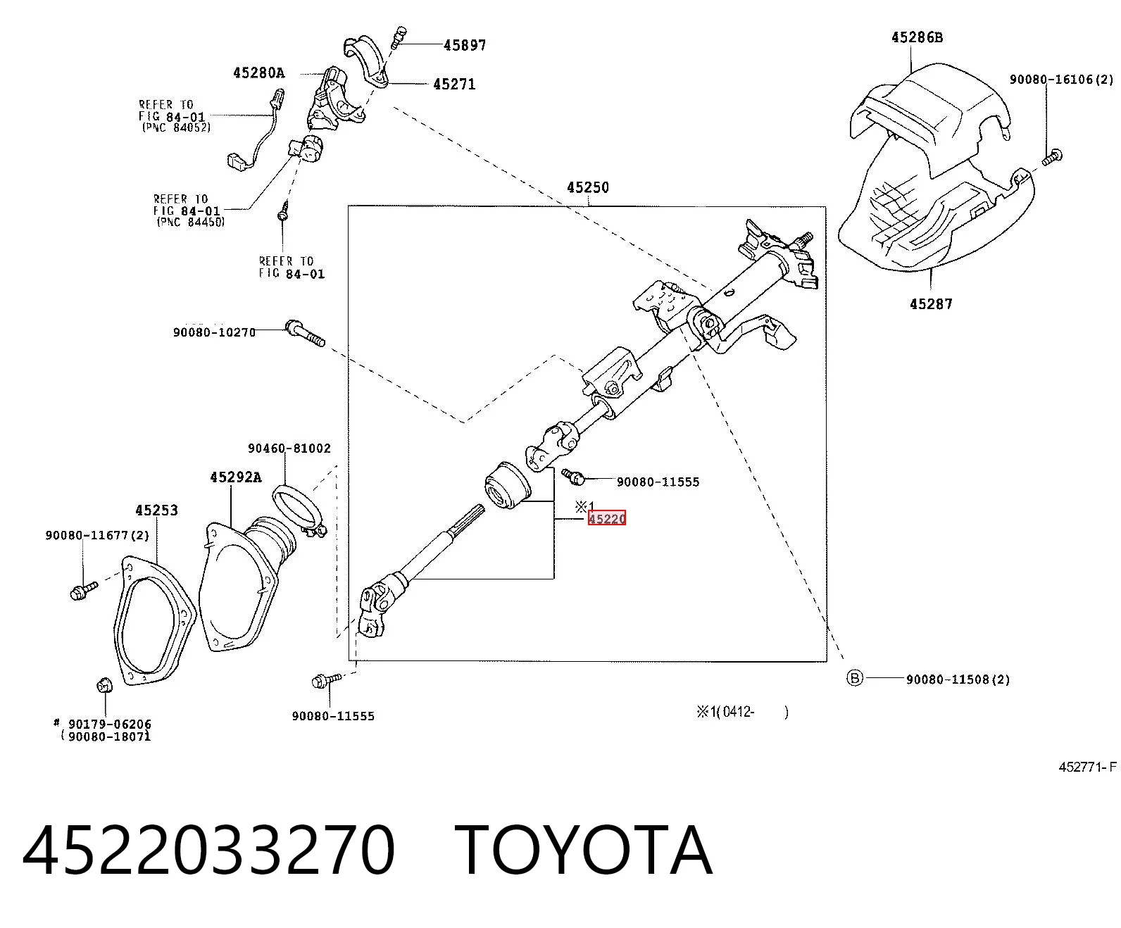 4522033270 Toyota Eje inferior de la columna de dirección