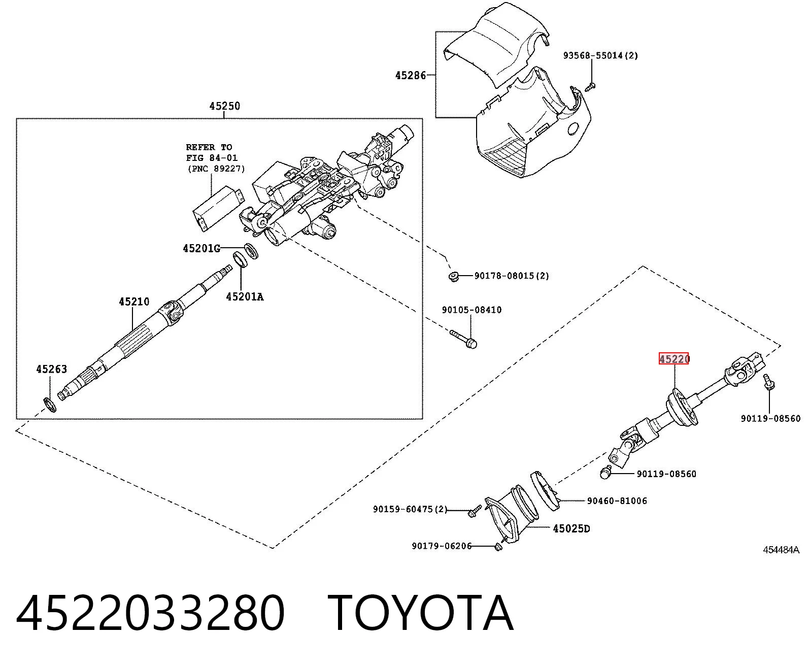 4522033280 Toyota Eje inferior de la columna de dirección