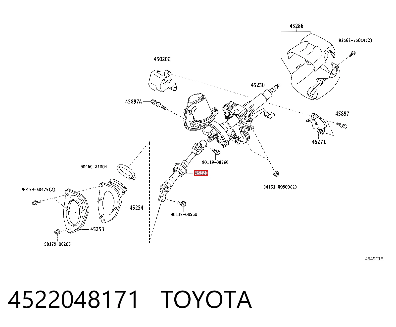 4522048171 Toyota Eje inferior de la columna de dirección