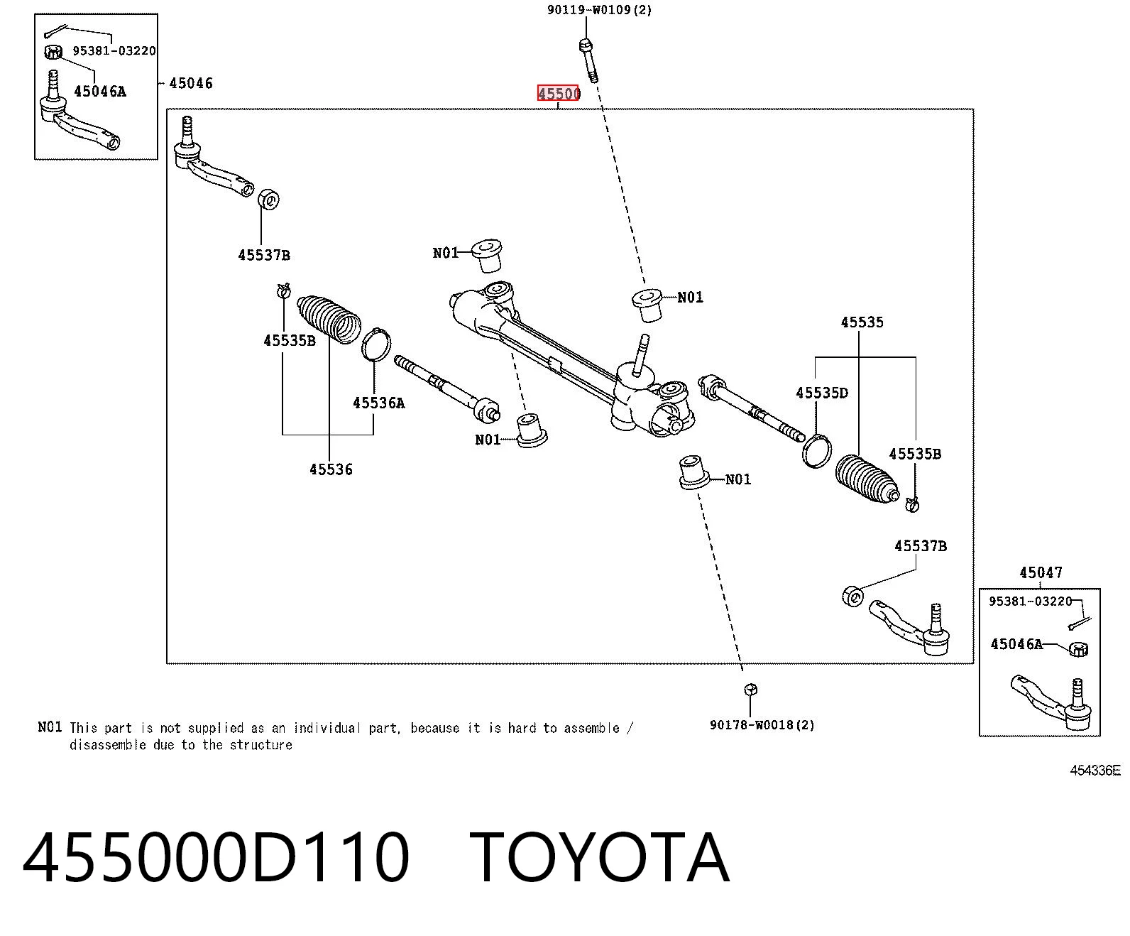 455000D110 Toyota Cremallera caja de direccion