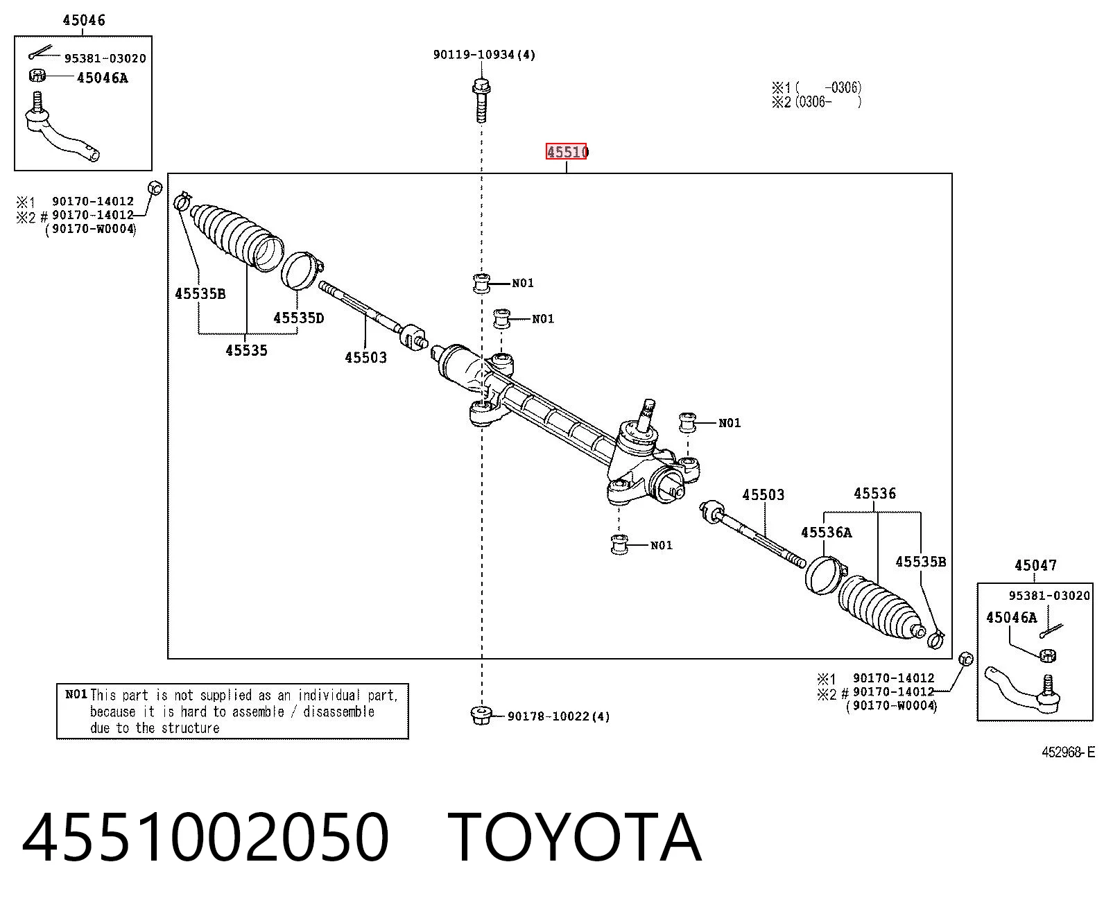4551002050 Toyota Cremallera caja de direccion