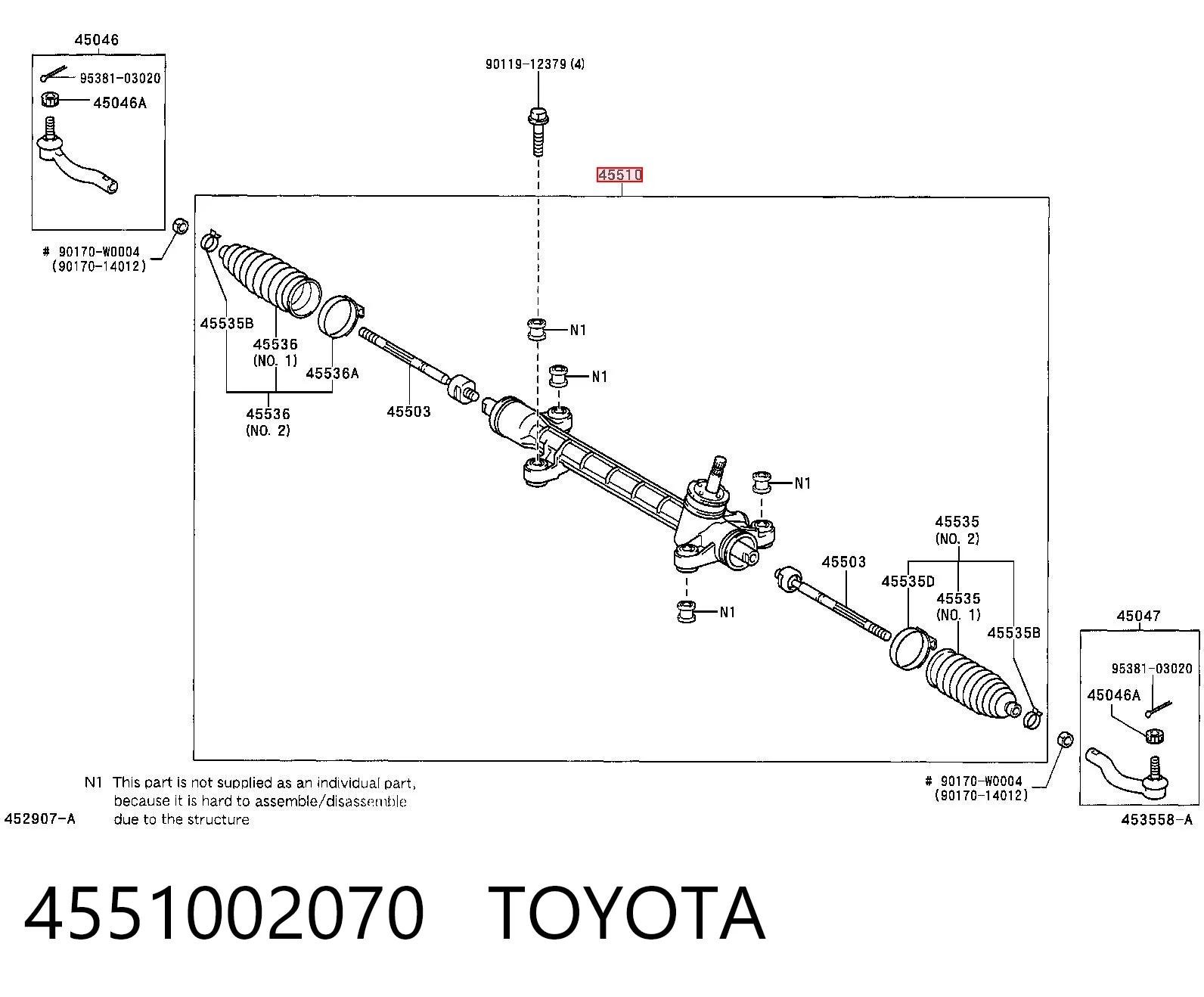 4551002070 Toyota Cremallera caja de direccion