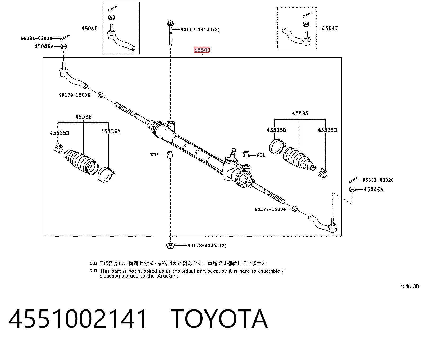 4551002141 Toyota Cremallera caja de direccion