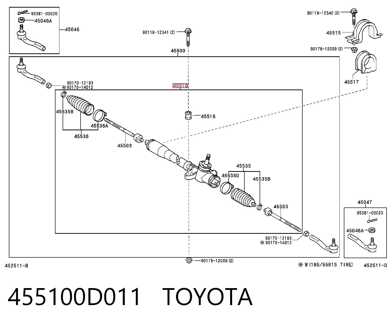 455100D011 Toyota Cremallera caja de direccion