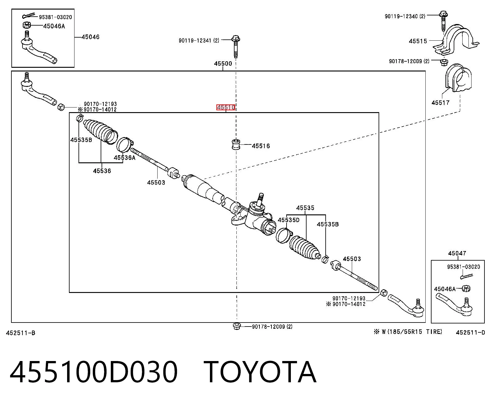 455100D030 Toyota Cremallera caja de direccion