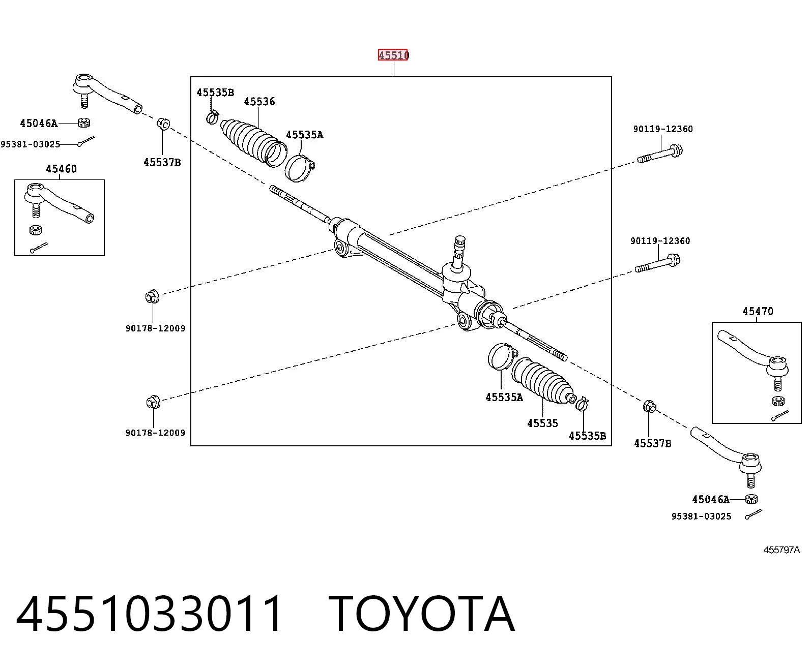 4551033011 Toyota Cremallera caja de direccion