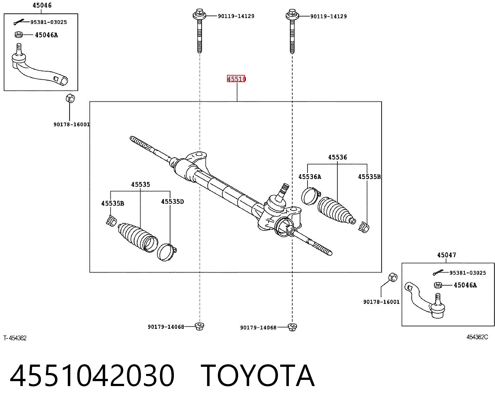 4551042030 Toyota Cremallera caja de direccion