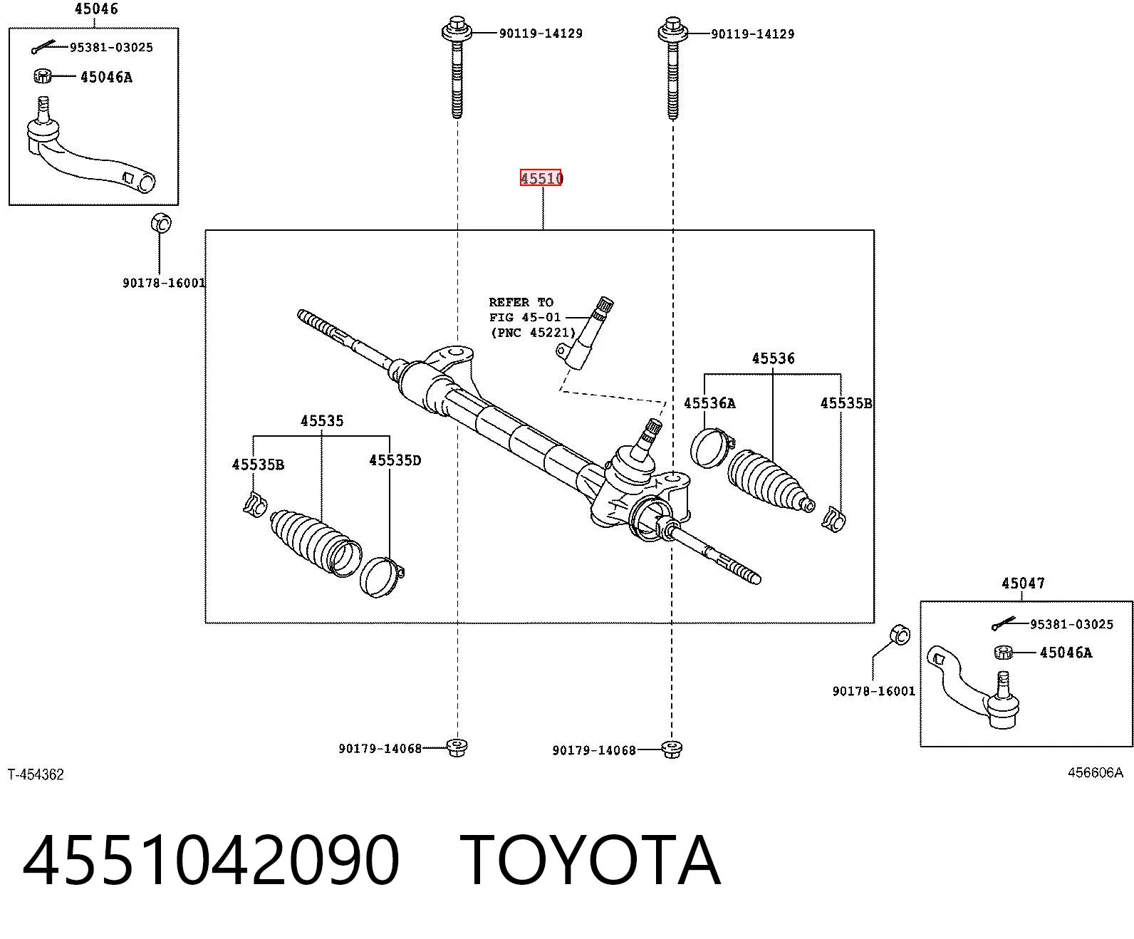 4551042090 Toyota Cremallera caja de direccion