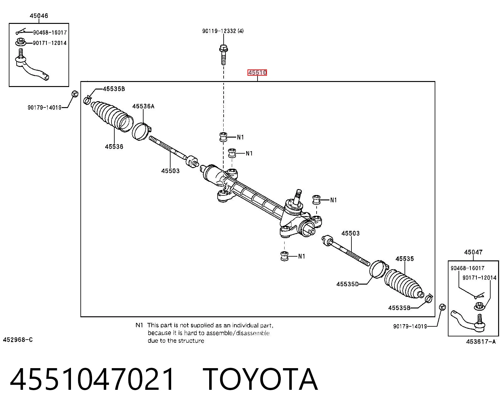 4551047021 Toyota Cremallera caja de direccion