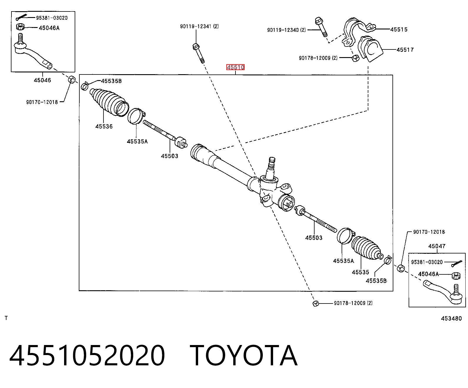 4551052020 Toyota Cremallera caja de direccion