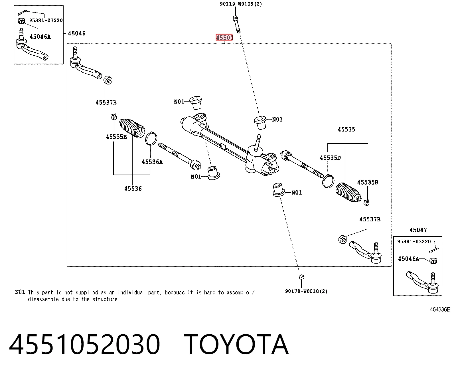 4551052030 Toyota Cremallera caja de direccion