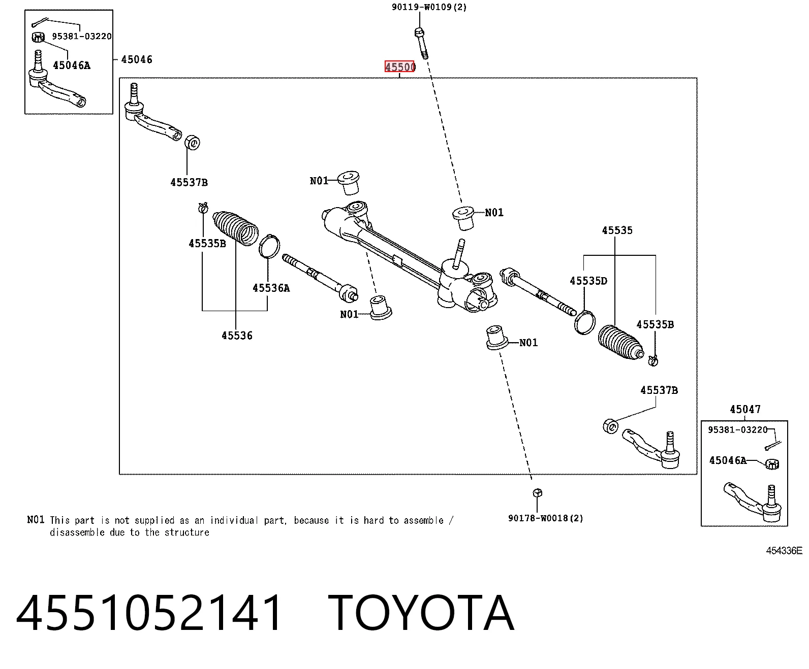 4551052141 Toyota Cremallera caja de direccion