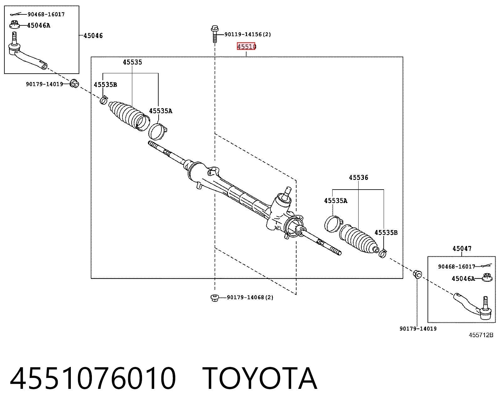 4551076010 Toyota Cremallera caja de direccion