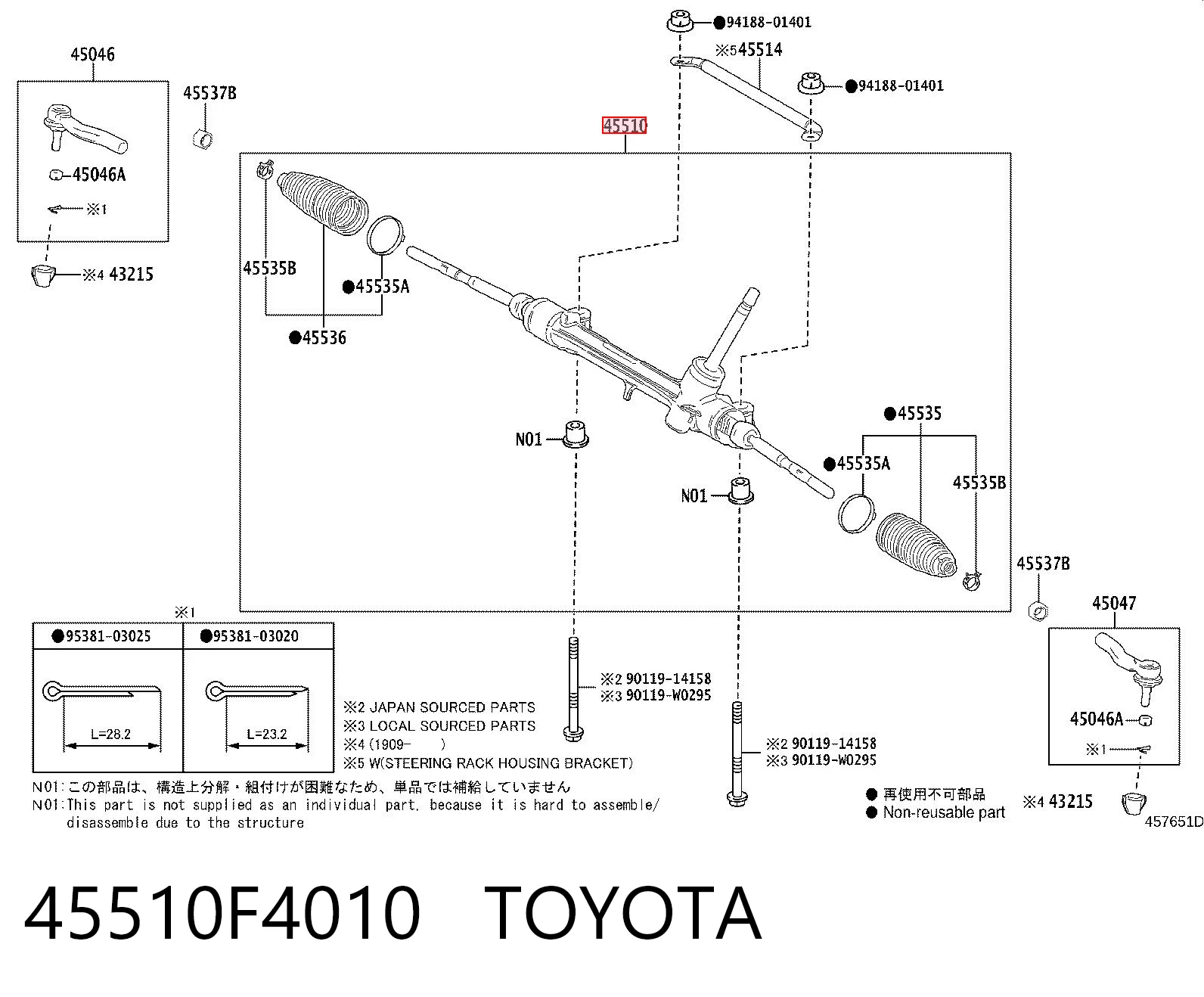 45510F4010 Toyota Cremallera caja de direccion