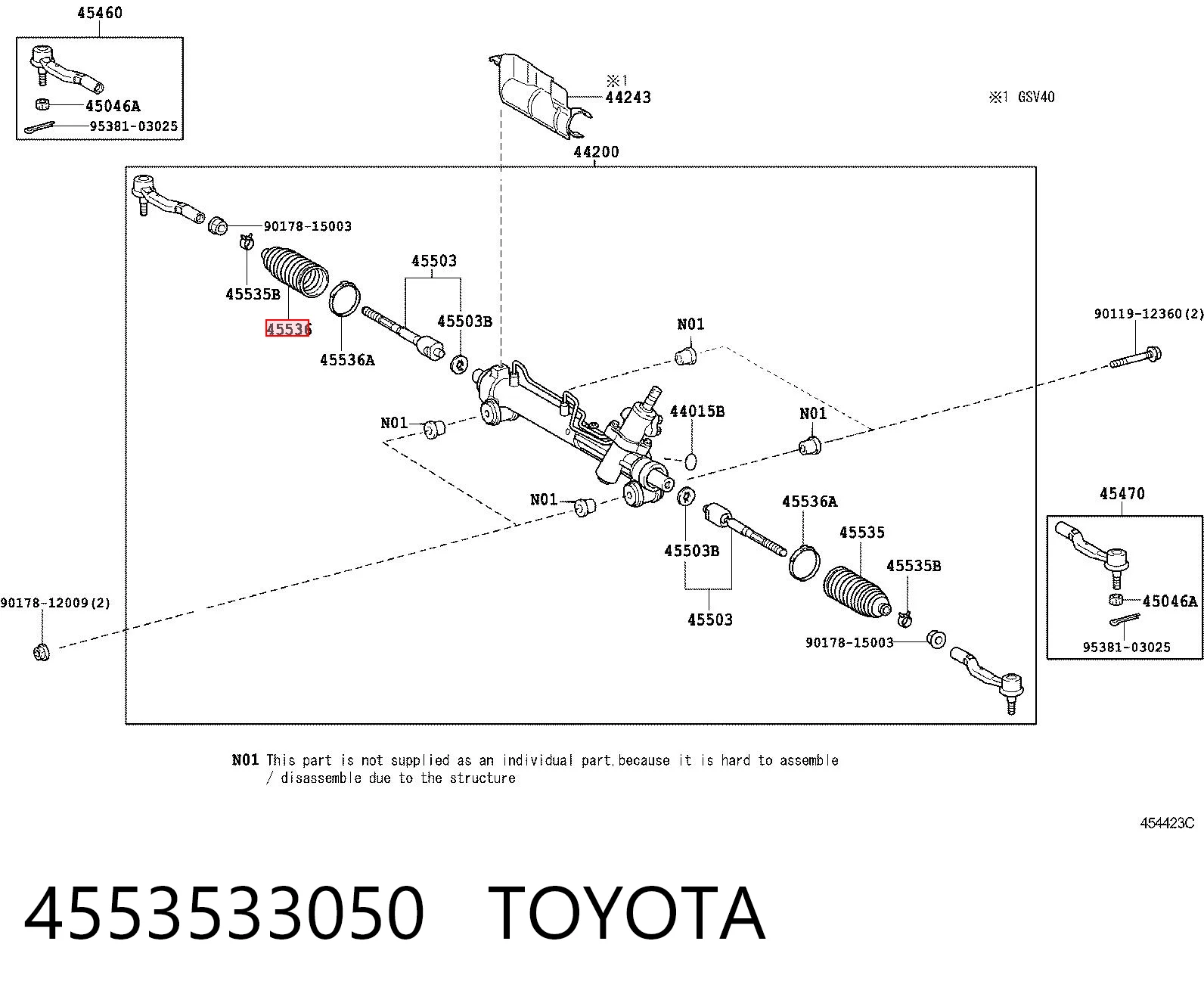 4553533050 Toyota Guardapolvo dirección