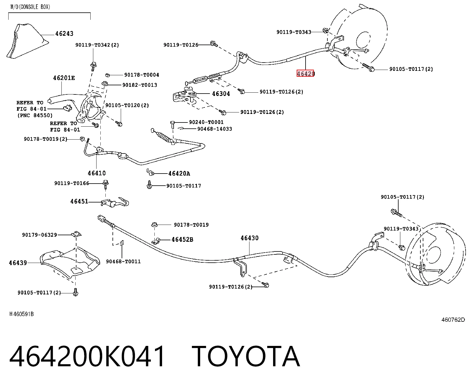 464200K041 Toyota Cable de freno de mano trasero derecho