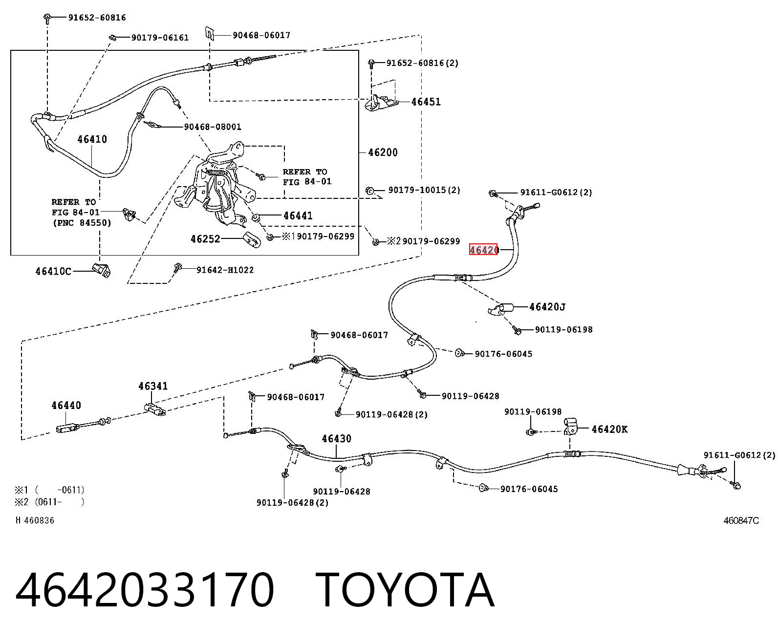4642033170 Toyota Cable de freno de mano trasero derecho/izquierdo
