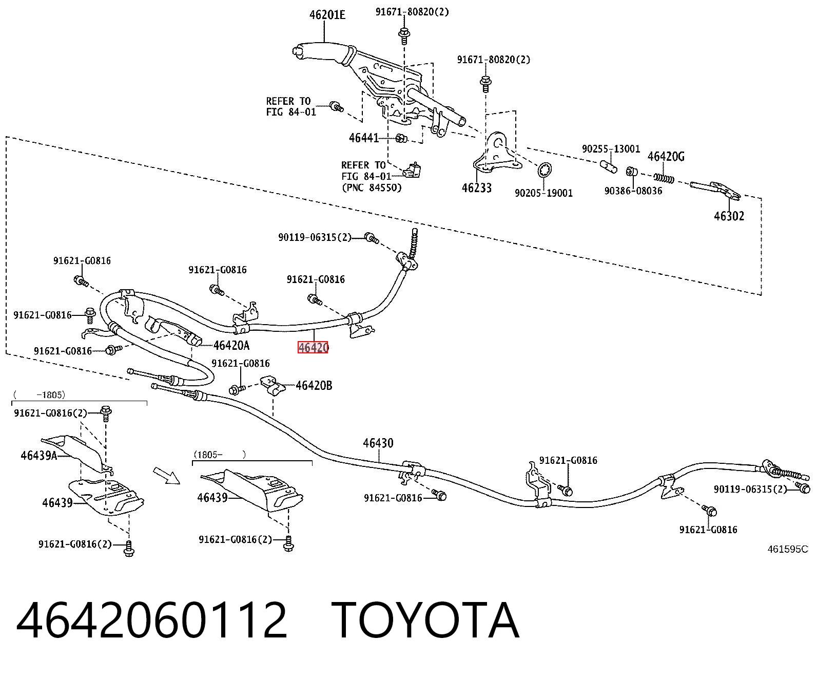 4642060112 Toyota Cable de freno de mano trasero derecho