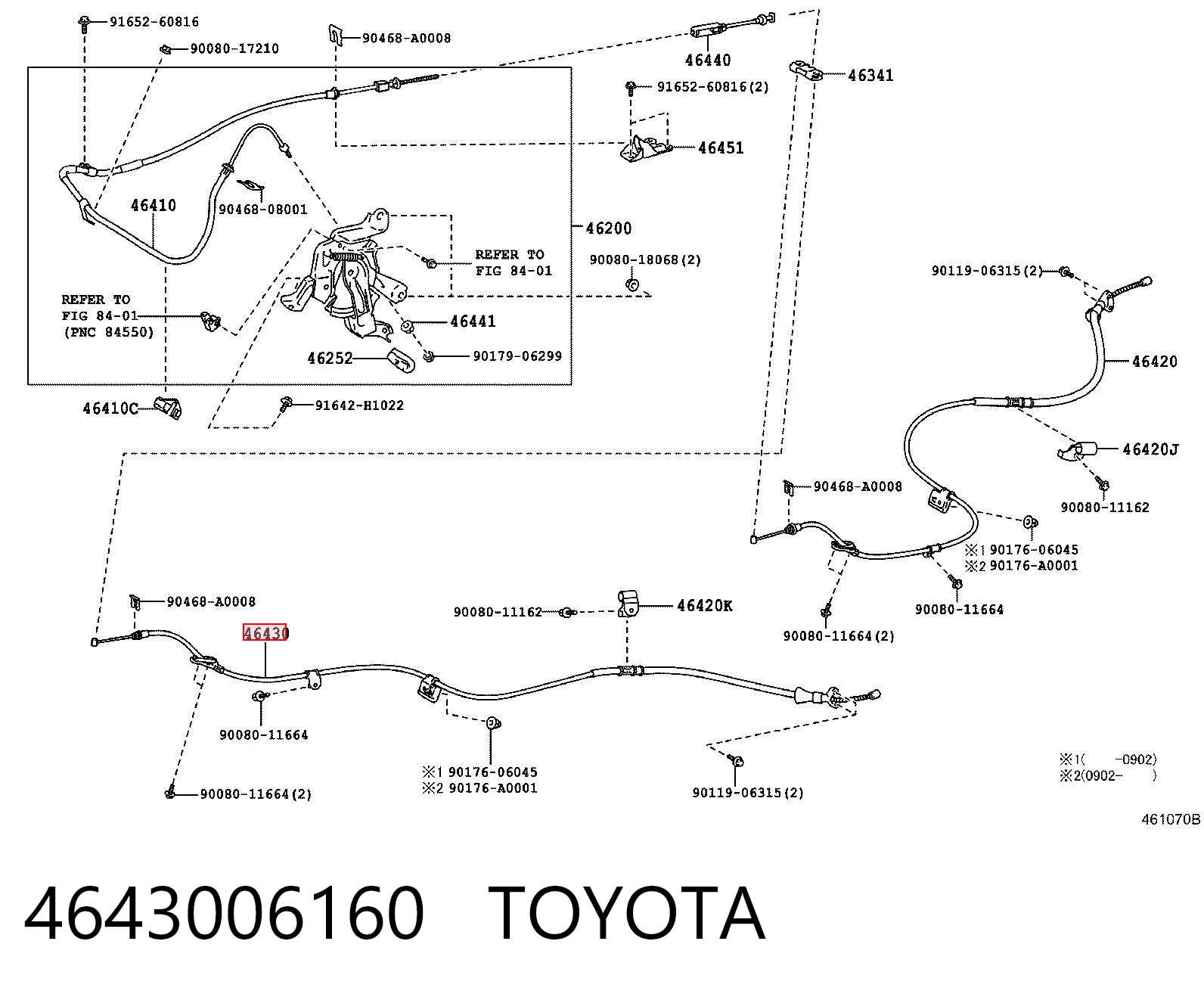 4643006160 Toyota Cable de freno de mano trasero izquierdo