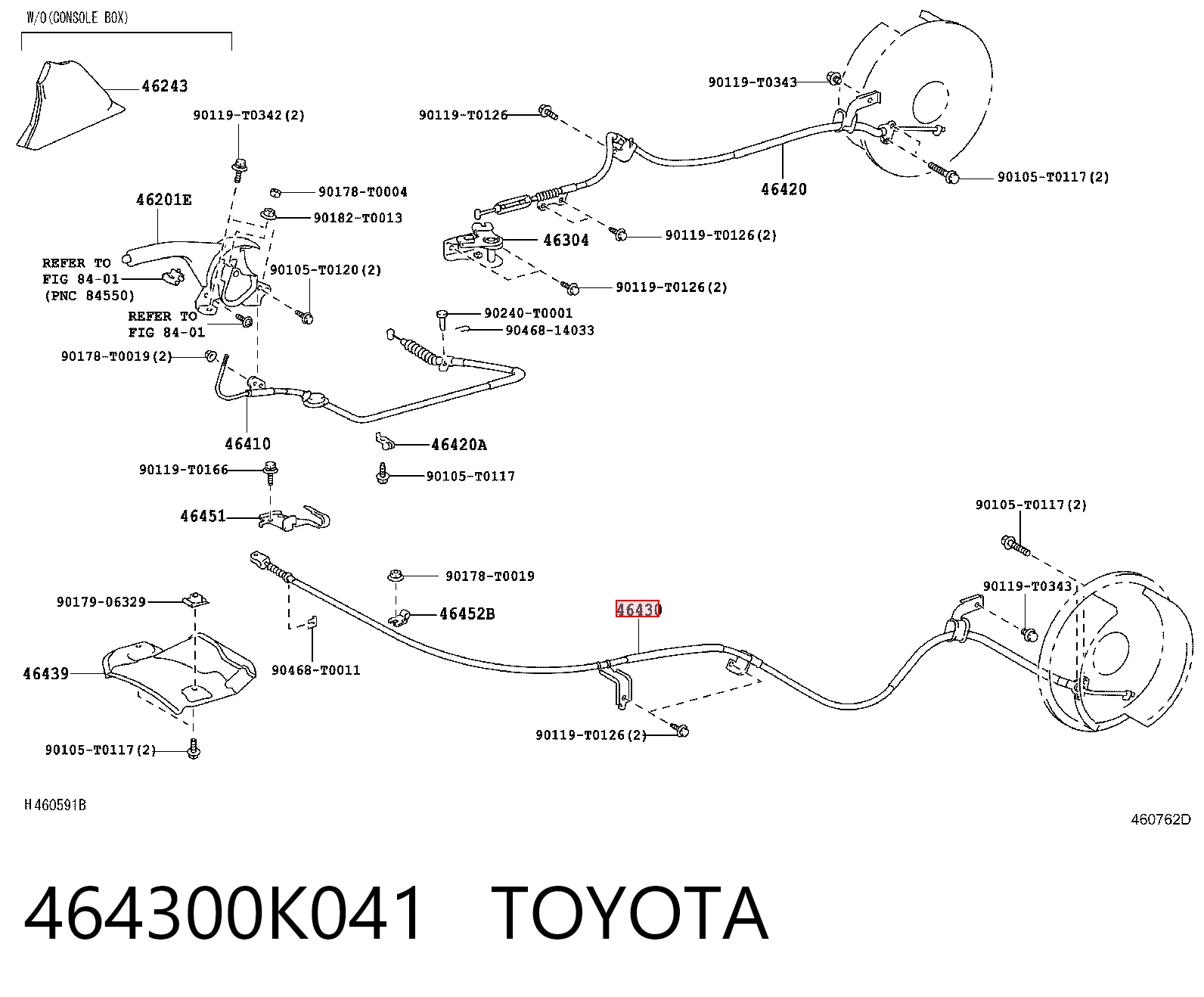 464300K041 Toyota Cable de freno de mano trasero izquierdo