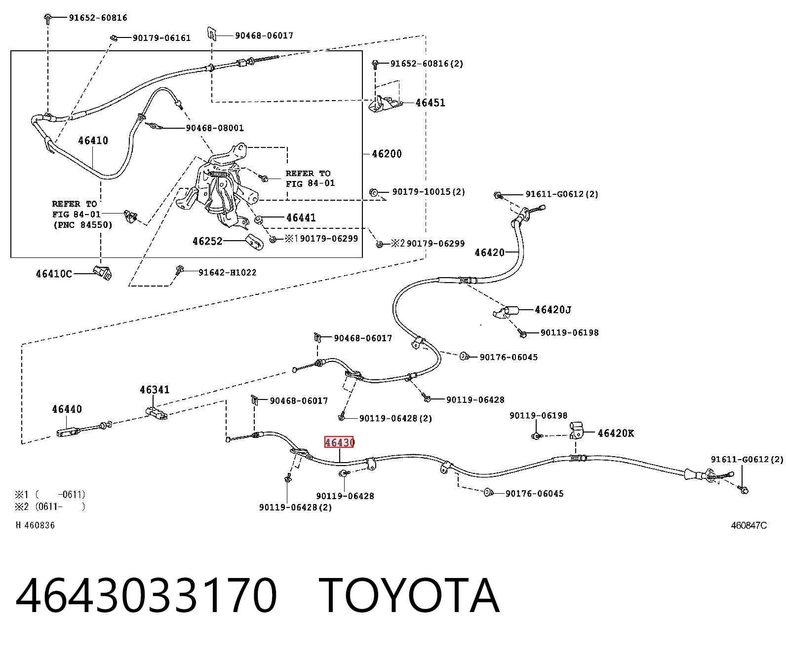4643033170 Toyota Cable de freno de mano trasero izquierdo