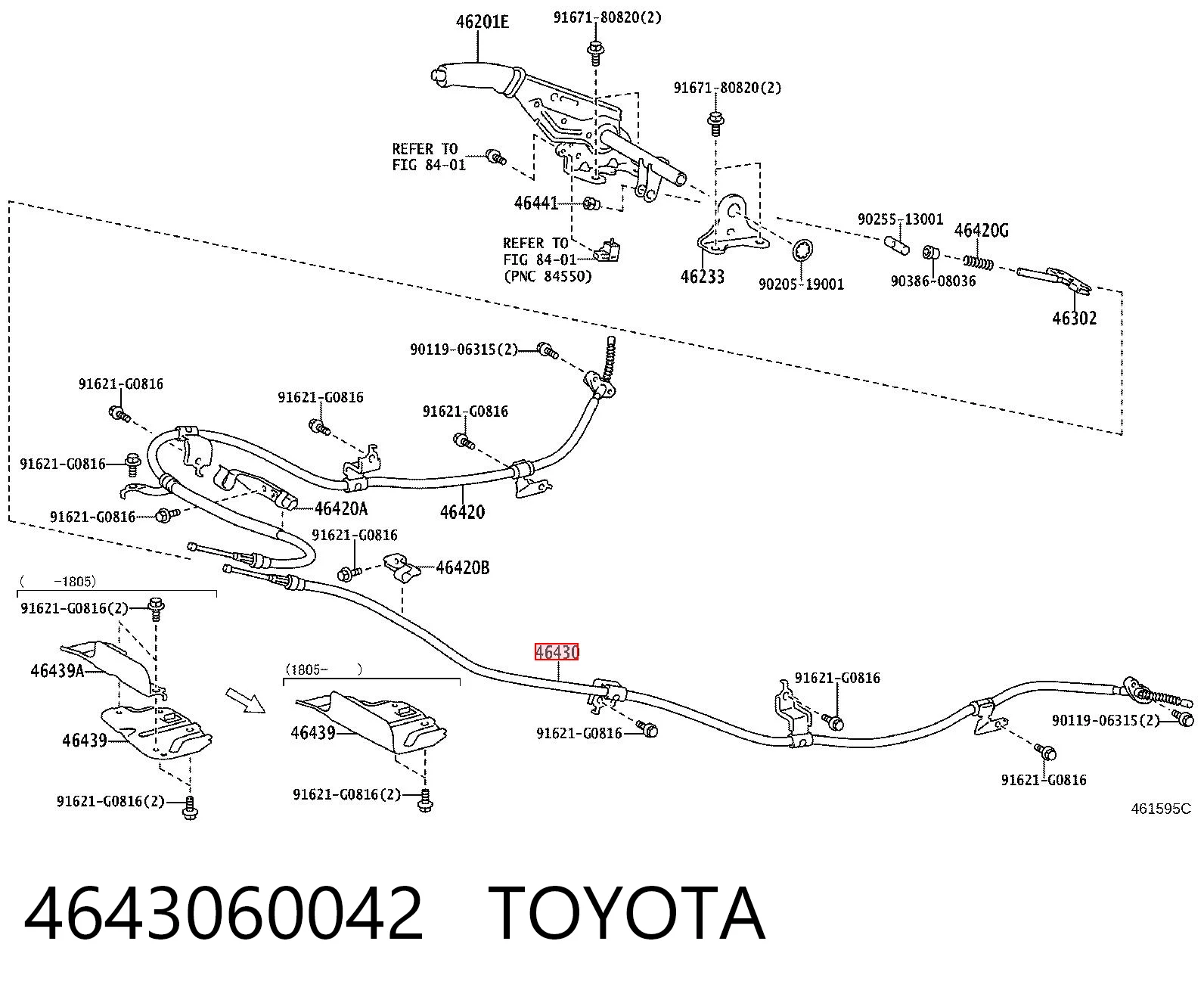 4643060042 Toyota Cable de freno de mano trasero izquierdo