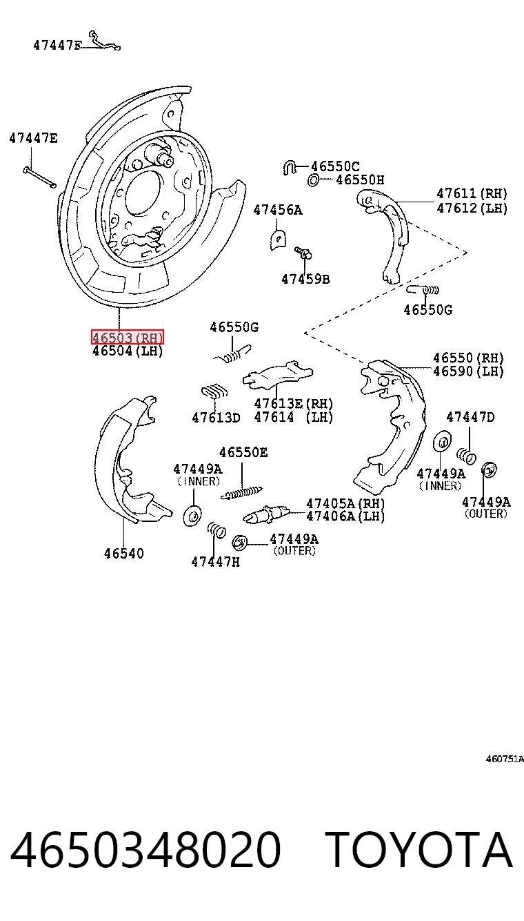 4650348020 Toyota Protector de disco de freno trasero derecho