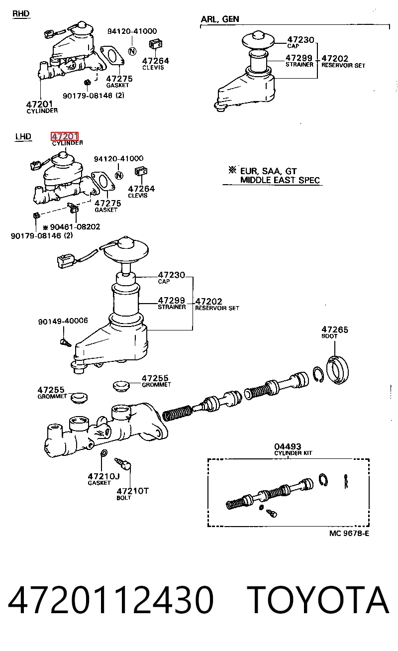 Cilindro maestro de frenos para Toyota Corolla E8