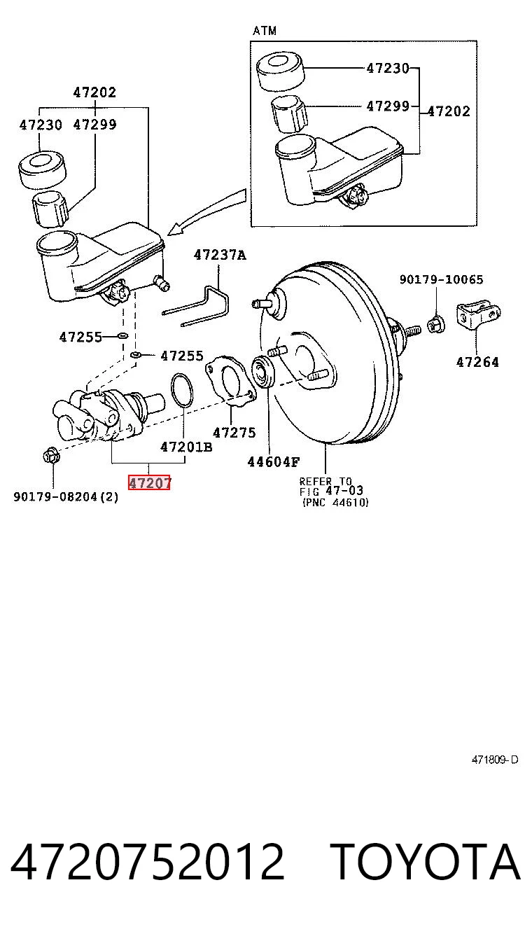 4720752012 Toyota Cilindro principal de frenos
