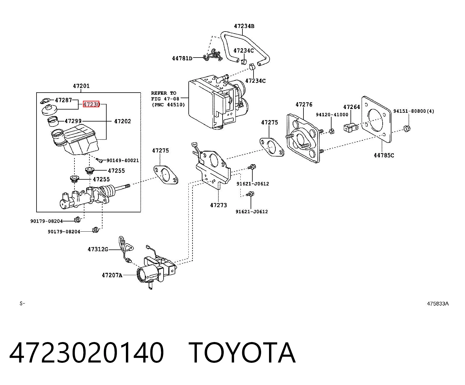 4723020140 Toyota Tapa del depósito del cilindro maestro de freno