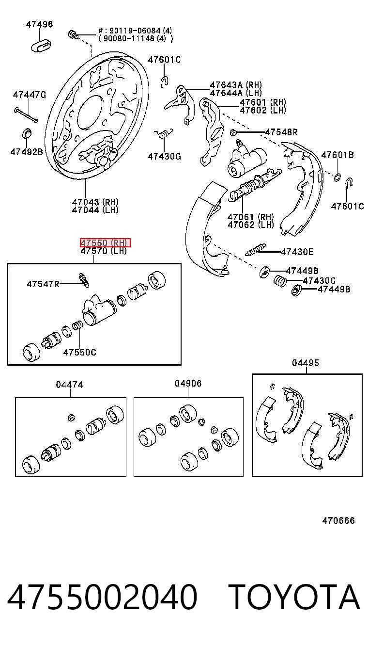 4755002040 Toyota Cilindro de freno de rueda trasera